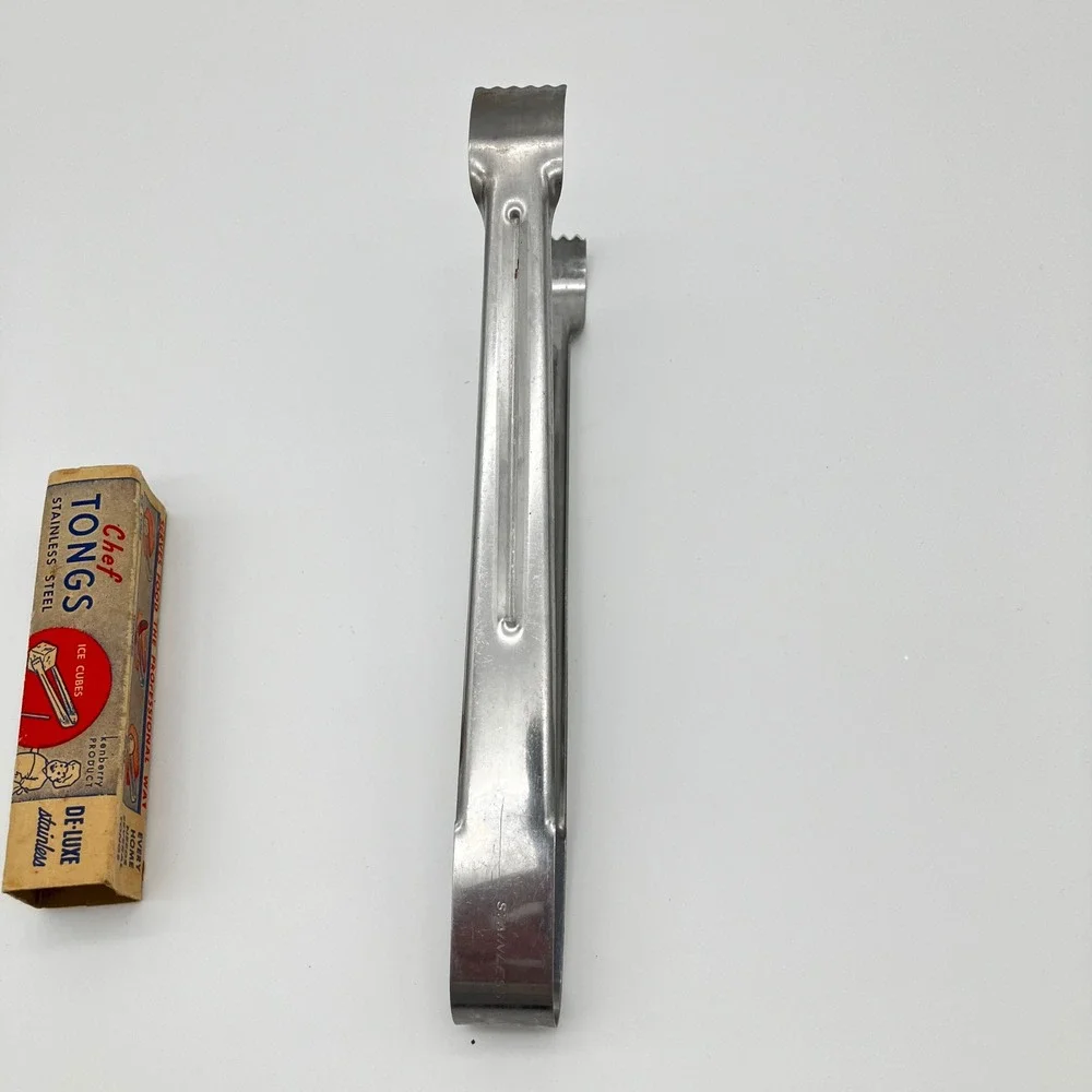 Kenberry Chef Tongs Vintage No 194 Silver Stainless Steel Serrated Ice Meat